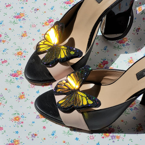Black glitter butterfly shoe clips