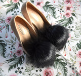 Navy faux fur pompom shoe clip