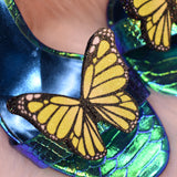 Monarch buterfly, yellow butterfly, shoe clips