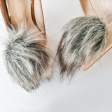 Silver fox faux fur pompom shoe clips