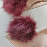 maroon shoe clips, faux fur shoe clip