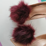maroon faux fur pompoms shoe clips