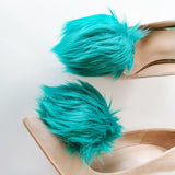 Turquoise pompoms faux fur shoe clips 