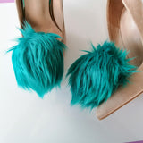 Turquoise faux fur pompom shoe clips