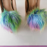 shoe clips, pompoms shoe clip, faux fur pompom, rainbow faux fur