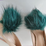 faux fur shoe clips, green faux fur shoe clip