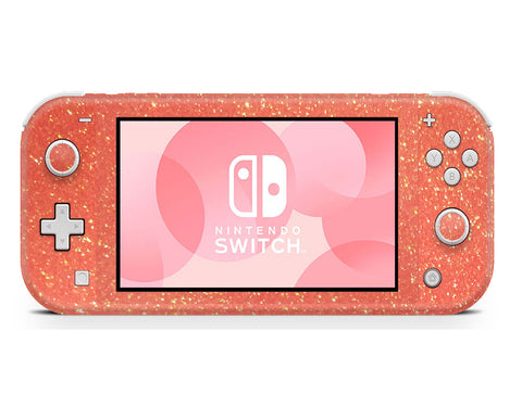 Coral pink glitter skin for Nintendo Switch Lite, animal crossing, mario bros, gaming 