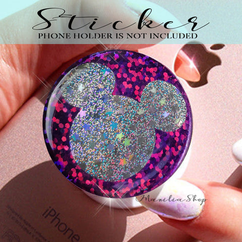 Purple glitter sticker for popsocket, disney mickey mouse glitter