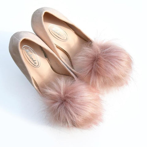 Rose gold pompoms shoe clips, faux fur pompom