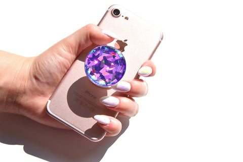 Holographic Purple Crystal iridescent sparkle decal/sticker for selfie holder, for ring holder, stand for tablet, phone grip holder,